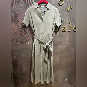 2nd day Elegant Gray Button-Down midi Dress linen cotton blend NWT size 4